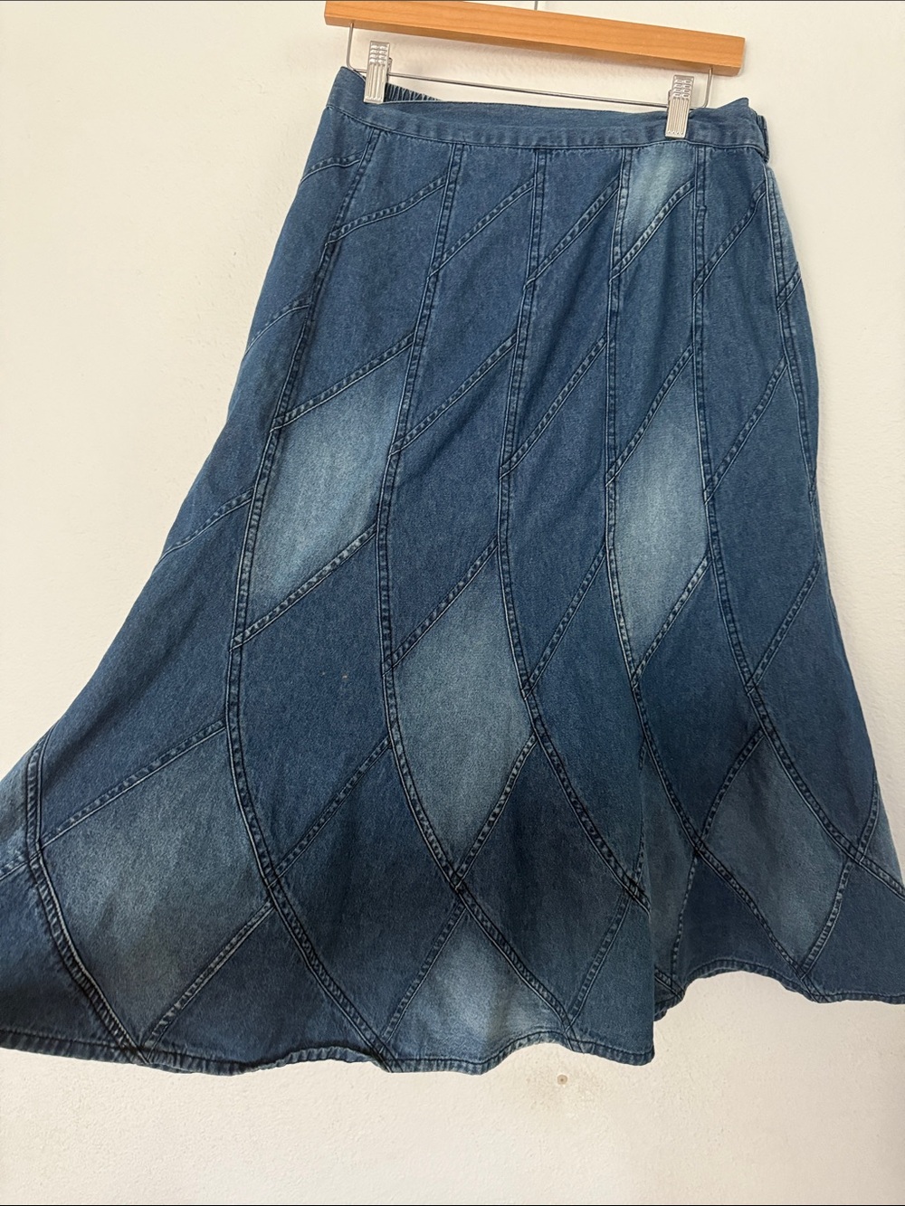 Studio West Blue Denim A-Line Patchwork Skirt - Picture 3 of 8